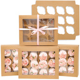 Bakepacker brown 12-cupcake box with window showcasing cupcakes clearly