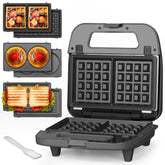 Baker's Friend 3-in-1 mini waffle maker with removable plates for quick meals.