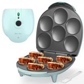 Baker's Friend electric arepas maker with browning control and indicator lights.