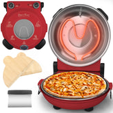 Baker's Friend electric pizza oven front-angle view showing compact design for small kitchens