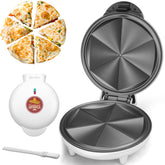 Baker's Friend electric quesadilla maker showing the 9.5-inch surface for quick, even toasting.