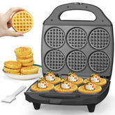 Baker's Friend Multi Mini Waffle Iron top view shows compact six-waffle capacity.
