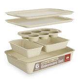 Bakken- Swiss bakeware set stacked for space-saving storage.