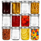 Ball 8oz regular-mouth jars with lids and rings for easy canning and organized storage.