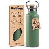 Bambaw 32oz insulated water bottle in sage green with leak-proof design.