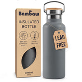 Bambaw 32oz water bottle in stormy gray, front view for daily use