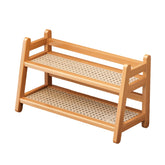 2-Tier bamboo coffee station organizer on countertop keeps mugs neatly within reach.