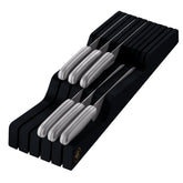 Bambüsi in-drawer knife block offers compact drawer organization to save counter space.