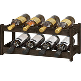 BAMEOS freestanding two-tier wine rack in mocha finish provides sturdy, stylish storage.