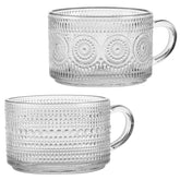 Bandesun vintage glass coffee mug set with embossed fluted design for elegant mornings