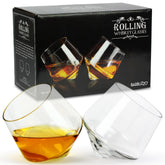 Barbuzzo rolling whiskey glasses set of 2 with hand-blown bases enhancing aroma and aeration