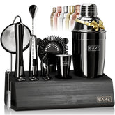 Bare Barrel 14-piece mixology kit laid out for easy home bartending