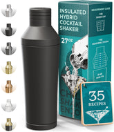 Bare Barrel insulated cocktail shaker front view in matte black with sweat-free double-wall design.