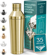 Bare Barrel insulated cocktail shaker set in gold keeps drinks cold without sweat.
