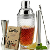 Barillio 14 oz glass cocktail shaker with cap strainer for drip-free pours
