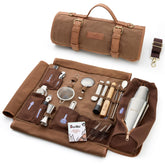 Barillio Bartender Kit Bag open, showing organized compartments for travel mixology.