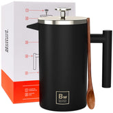 Barista Warrior French press with thermometer shows optimal brewing temperature for consistent flavor