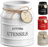 Barnyard Designs ceramic farmhouse utensil holder on countertop for organized display