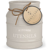 Barnyard Designs ceramic farmhouse utensil holder on countertop adds rustic charm to your kitchen.