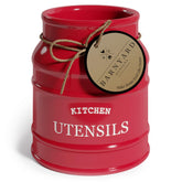 Barnyard Designs ceramic utensil holder, front view, keeps spoons and spatulas within easy reach.