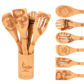 BAWANIL wooden spoon set in holder, sturdy tools for daily cooking.