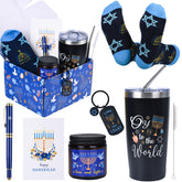Bayelove Hanukkah tumbler mug keeps drinks hot or cold for long workdays.