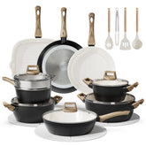 Bazova 24-piece cookware set in use for everyday family meals.