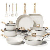 Bazova 24-piece pots and pans set in cream white for family meals.