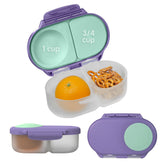 b.box Lilac Pop snack box open shows two compartments for organized snacks.