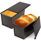 Beasea Pullman loaf pan with lid front view for compact storage.