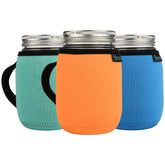 Beautyflier 16oz regular-mouth mason jar sleeve with slip-on design keeps hands dry while sipping.