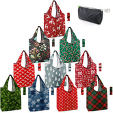 BeeGreen Christmas tote folded with elastic band for compact travel reuse.