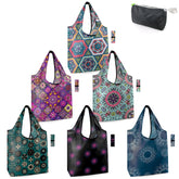 BeeGreen geometric grocery bags, pattern 1: stylish, reusable shopping for groceries.