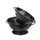 BeFare colander set in matte black with 3qt and 5qt sizes for pasta prep.