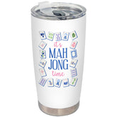 BEHIFL pink and blue chinoiserie Mahjong tumbler for on-the-go sipping.