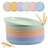 BEIUTAO 12-pack 9-inch wheat straw plates for everyday meals—unbreakable and easy to clean.