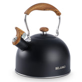 BELANKO tea kettle folding handle for space-saving storage and easy lifting.
