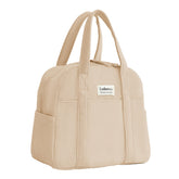 Belaven lunch bag coffee fabric closeup highlighting durable corduroy and insulated interior to keep meals fresh.