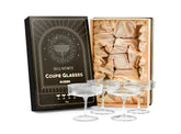 Bellaforte champagne coupe glasses show crystal clarity for elegant toasts.