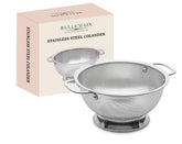 Bellemain 3 Qt colander with handle for fast pasta drainage and easy rinsing.