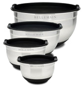 Bellemain stainless steel mixing bowls with airtight lids in four sizes for prep and storage