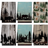 Bencailor forest-animal design towels add rustic cabin kitchen charm.