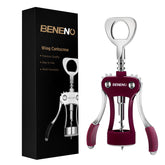 Beneno wine opener zinc alloy wing corkscrew in purple, durable and rust-resistant for daily use.