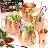 Benicci Moscow Mule copper mugs set4 for authentic cocktails and stunning tableware.
