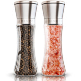 Benicci premium salt and pepper set with stainless glass body for fresh flavor at table.