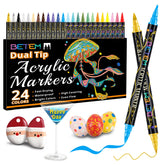 Betem acrylic markers 24 colors dual-tip set for versatile art on multiple surfaces.