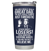 BETHEGIFT 20oz navy dad tumbler with double-wall insulation keeps drinks at the right temperature.