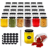 Betrome 6oz hexagon jar with black lid for airtight storage of jams or honey