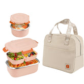 BEVISS pink insulated bento box, front view, durable stainless steel build