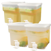 BEWBBAT 4-pack beverage dispensers in fridge-front view, ideal for ready-to-serve cold drinks at gatherings